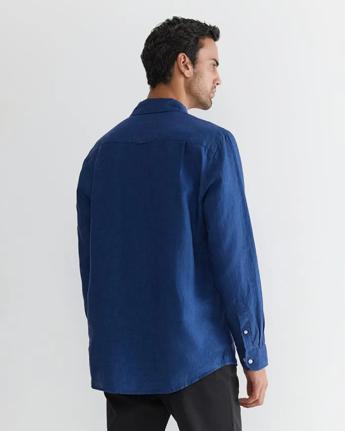Sportscraft Long Sleeve Linen Shirt Indigo Men Shirts