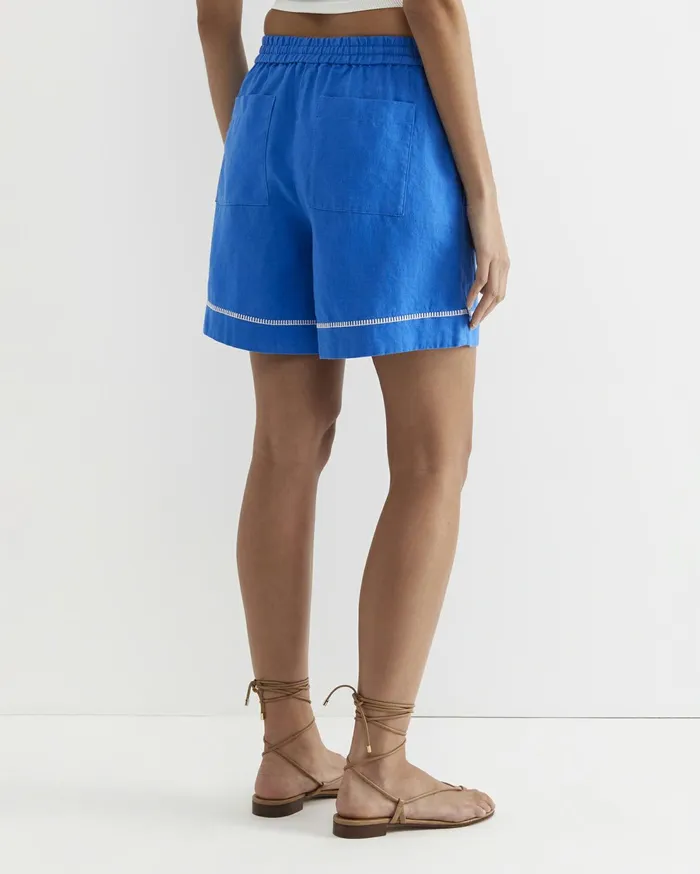 Sportscraft Lulu Blanket Stitch Linen Short Peacock Women Shorts