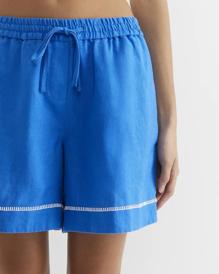 Sportscraft Lulu Blanket Stitch Linen Short Peacock Women Shorts