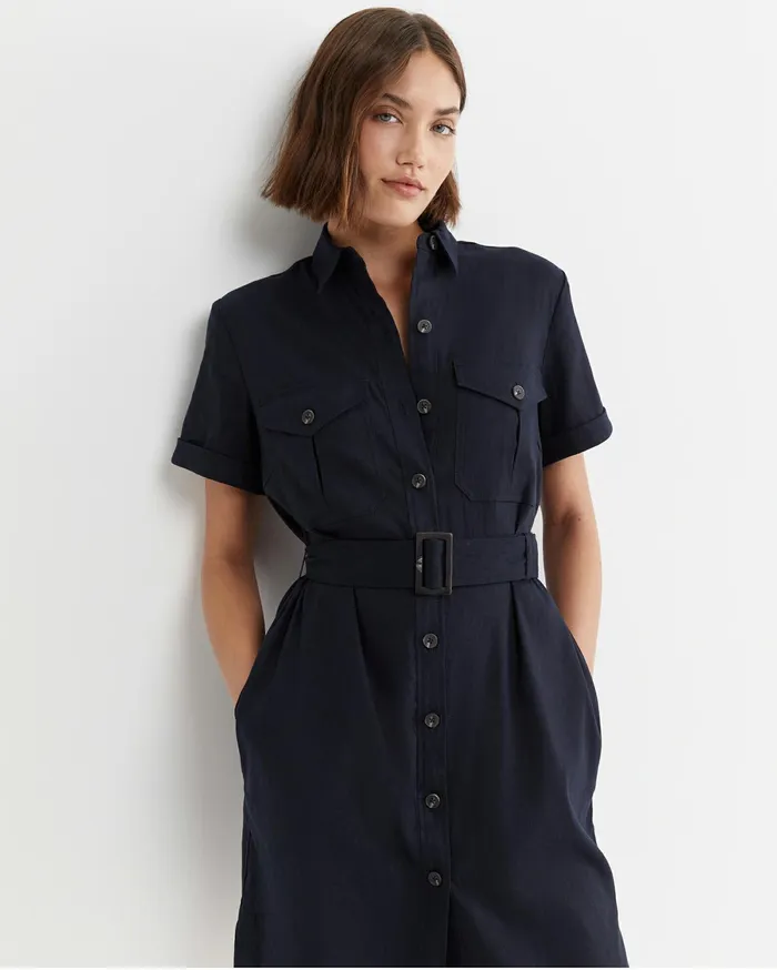 Sportscraft Rosa Belted Shirt Dress Classic Navy Women Dresses