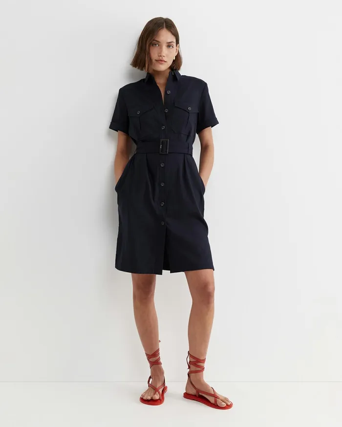 Sportscraft Rosa Belted Shirt Dress Classic Navy Women Dresses
