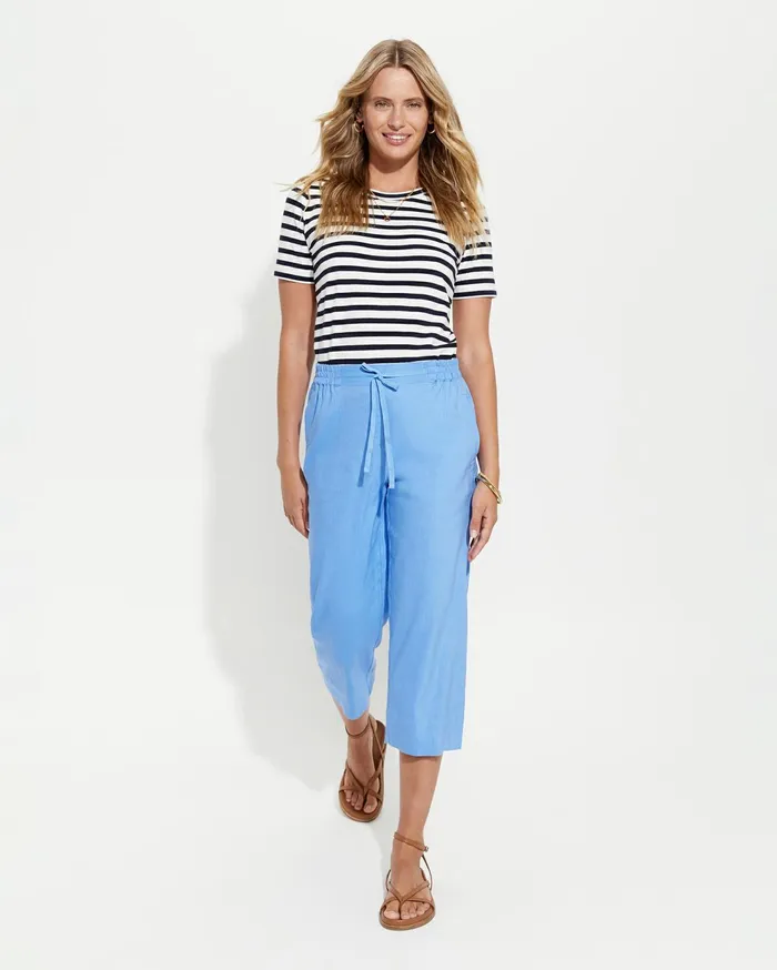Sportscraft Rosa Crop Linen Pant Moroccan Blue Women Pants