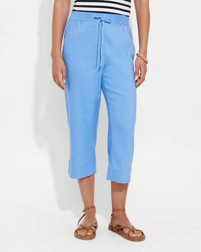 Sportscraft Rosa Crop Linen Pant Moroccan Blue Women Pants