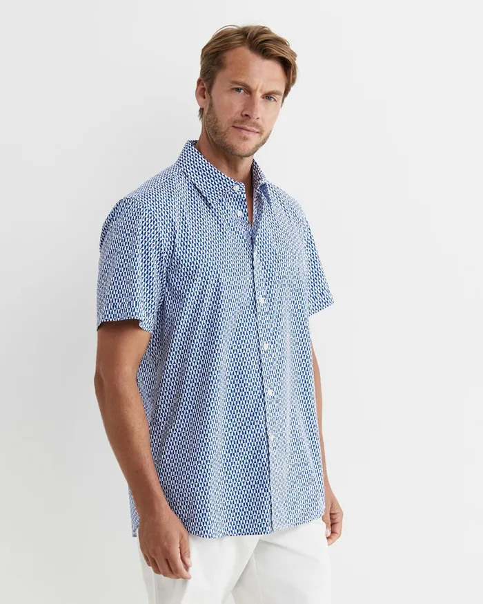 Sportscraft Russel Short Sleeve Shirt Whitemulti Men Shirts