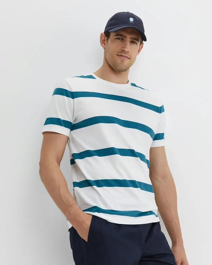 Sportscraft Sullivan Stripe Tee Whiteteal Men TShirts and Polos