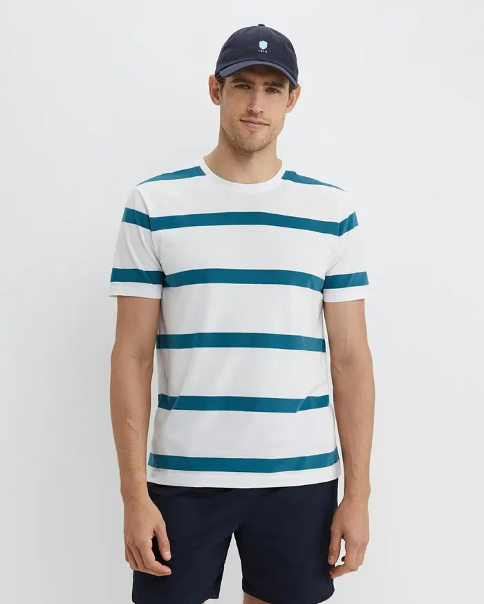 Sportscraft Sullivan Stripe Tee Whiteteal Men TShirts and Polos