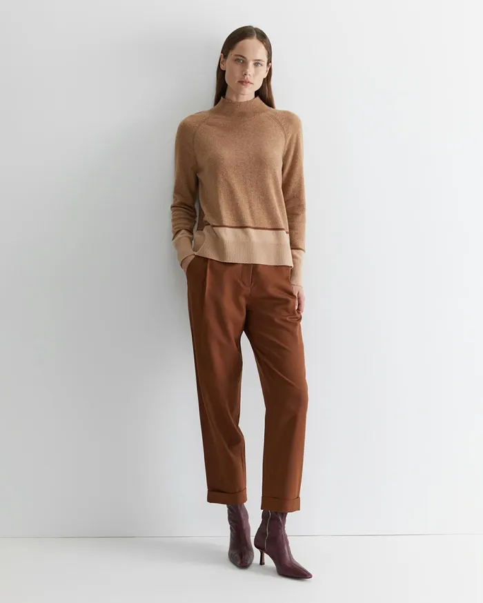 Sportscraft Sunshine Colour Block Wool Sweater Camel Marl Women Knits and Cardigans