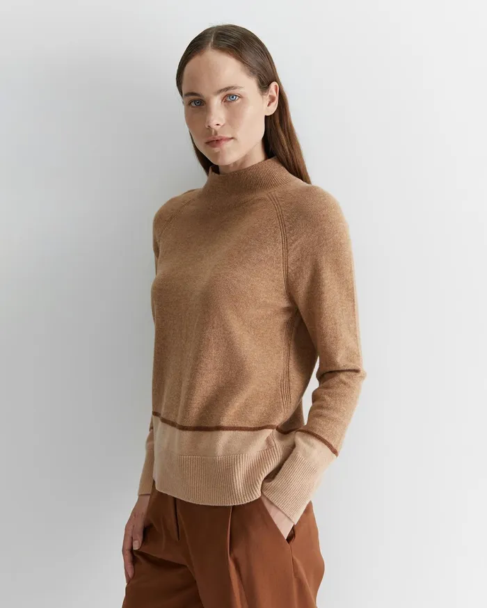 Sportscraft Sunshine Colour Block Wool Sweater Camel Marl Women Knits and Cardigans