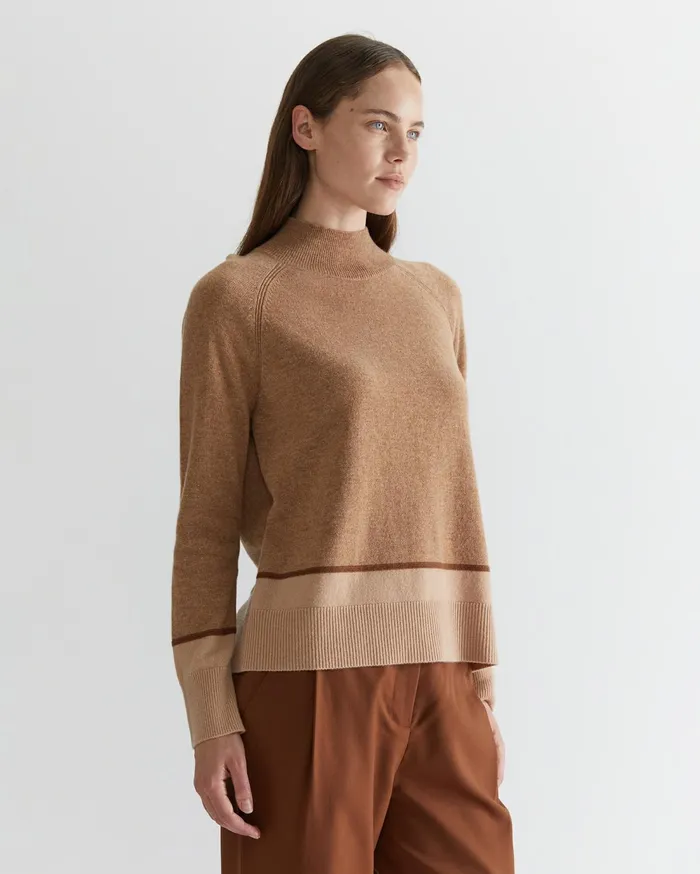 Sportscraft Sunshine Colour Block Wool Sweater Camel Marl Women Knits and Cardigans
