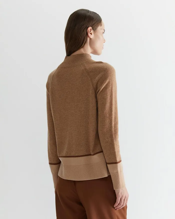 Sportscraft Sunshine Colour Block Wool Sweater Camel Marl Women Knits and Cardigans