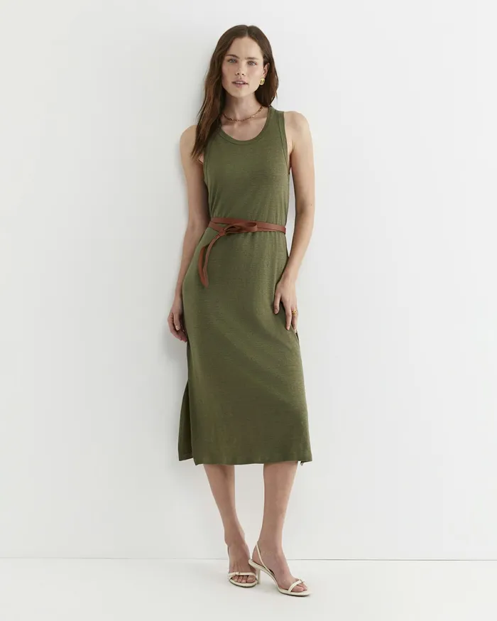 Sportscraft Tonia Linen Tank Midi Dress Khaki Women Dresses