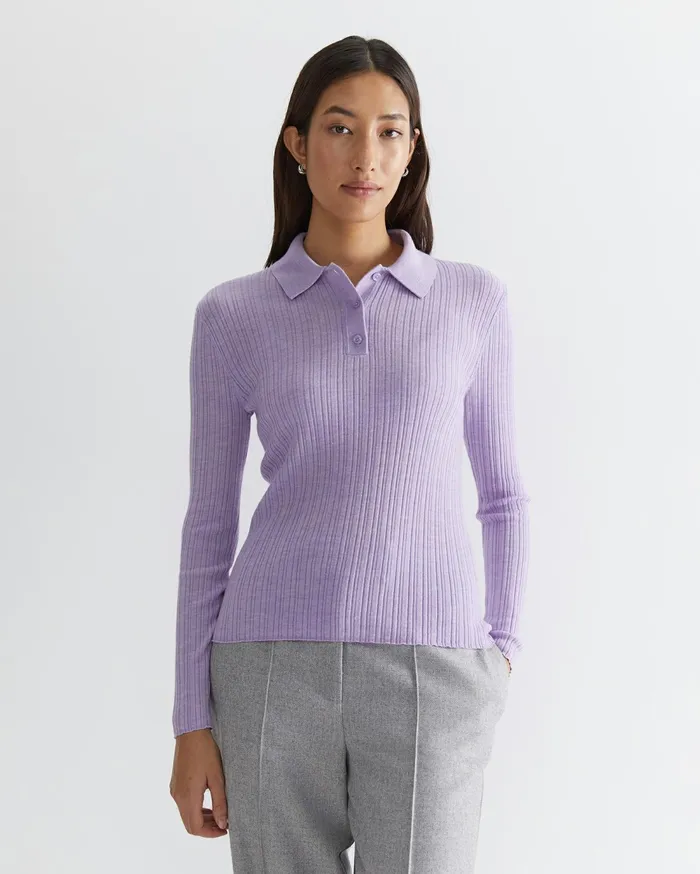 Sportscraft Wool Silk Polo Lavender Women Knits and Cardigans