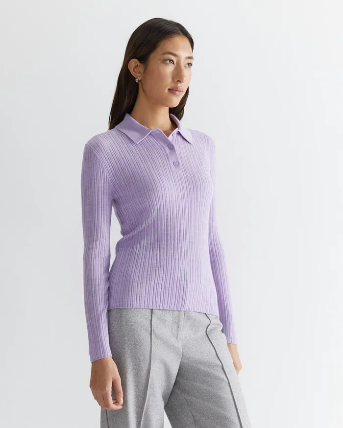 Sportscraft Wool Silk Polo Lavender Women Knits and Cardigans