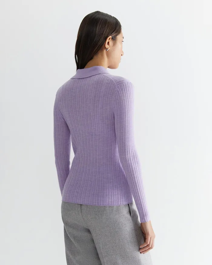 Sportscraft Wool Silk Polo Lavender Women Knits and Cardigans