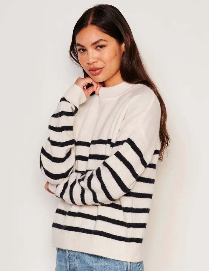 Sundry Clothing Sweaters Women Women039s Stripes Mock Neck Cozy Sweater In Oyster Oyster