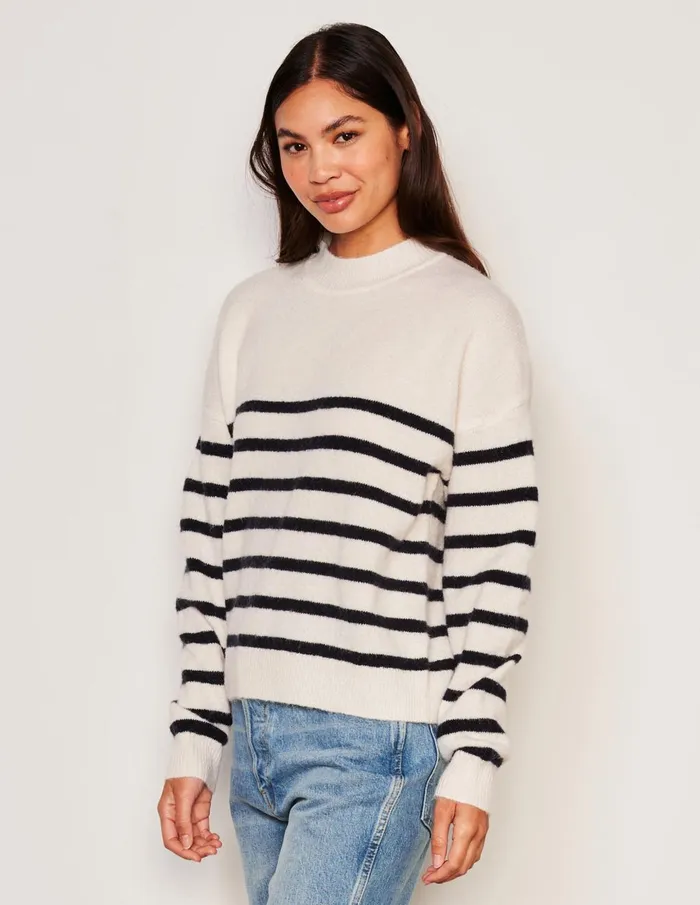 Sundry Clothing Sweaters Women Women039s Stripes Mock Neck Cozy Sweater In Oyster Oyster
