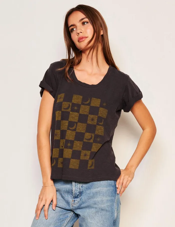 Sundry Clothing Tees Women Women039s Checker Rolled Sleeve Tee In Washed Black Washed Black Sundry Clothing Tees Women Women039s Checker Rolled Sleeve Tee In Washed Black Washed Black