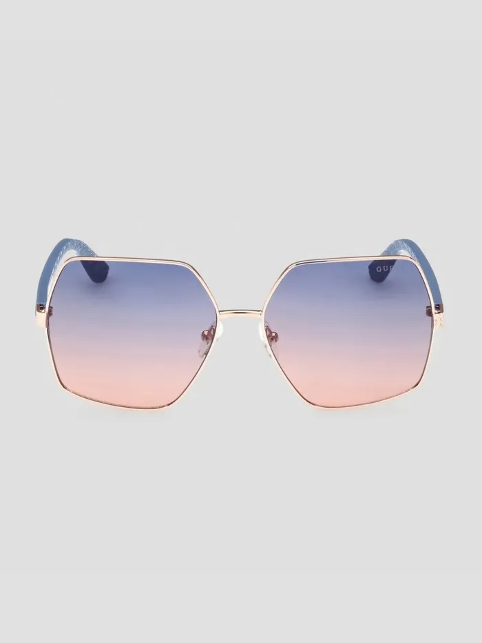Sunglasses Aurora Oversized Trim Sunglasses Shiny Rose GoldGradient GUESS Women