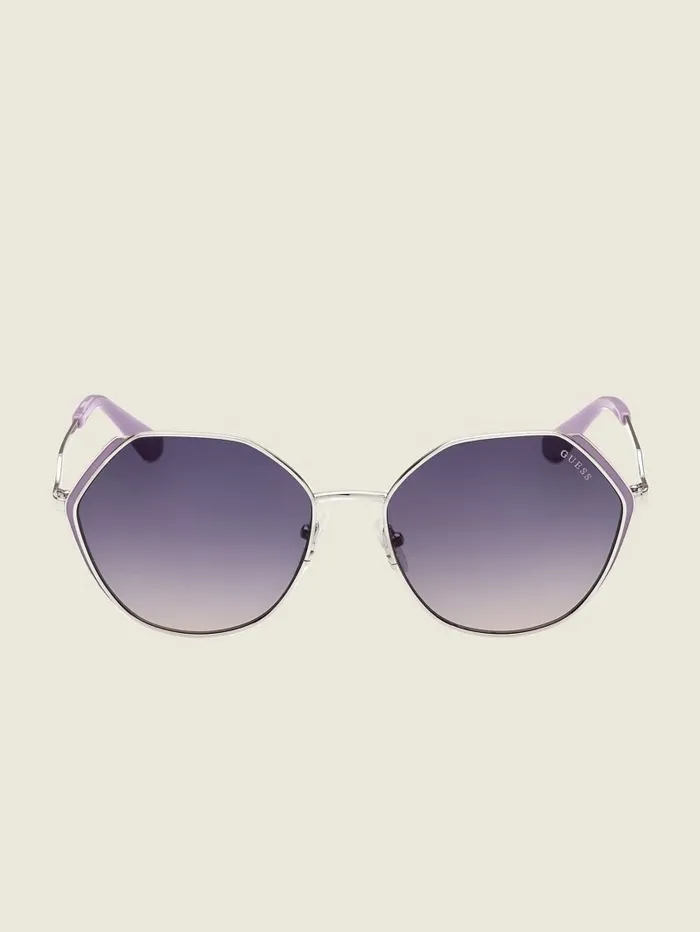 Sunglasses GUESS Women Colored Temple Geometric Sunglasses WhtSilver
