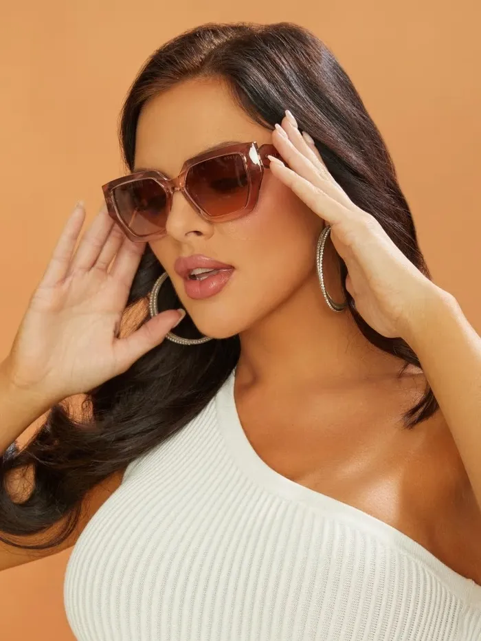 Sunglasses Women GUESS Emilia Geometric Plastic Sunglasses Brown