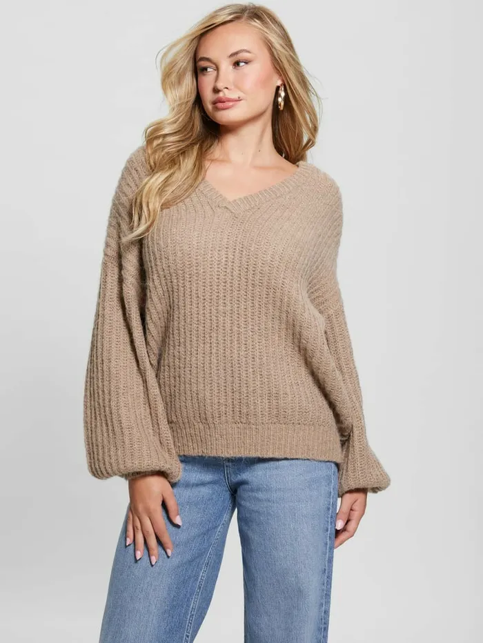 Sweaters and Knits GUESS Women Nara WoolBlend Sweater Silk Taupe Multi