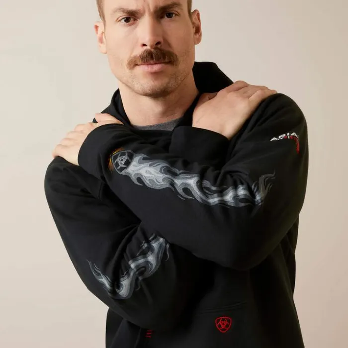Sweatshirts and Hoodies Men Ariat FR DuraStretch Flames Hoodie Black