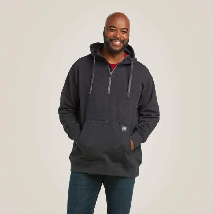 Sweatshirts and Hoodies Men Ariat Rebar Workman 14 Zip Hoodie Charcoal