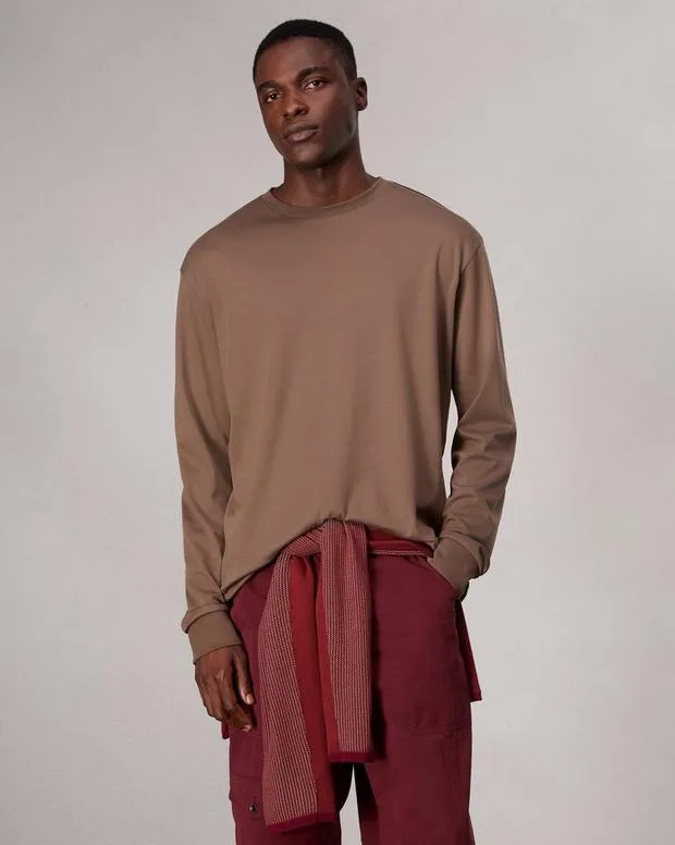 TShirts and Henleys rag and bone Men Relaxed Fit ContrastTrim Cotton Tee BrownWashed Black