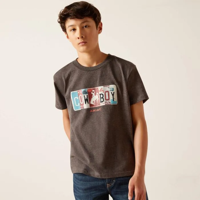 TShirts and Polos Kids Ariat Ariat License Plate Cowboy TShirt Charcoal Heather TShirts and Polos Kids Ariat Ariat License Plate Cowboy TShirt Charcoal Heather