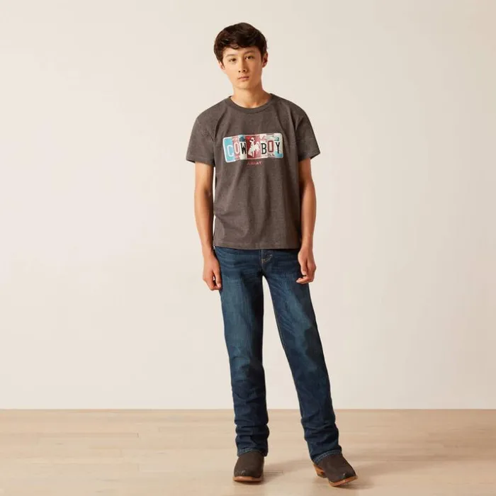TShirts and Polos Kids Ariat Ariat License Plate Cowboy TShirt Charcoal Heather
