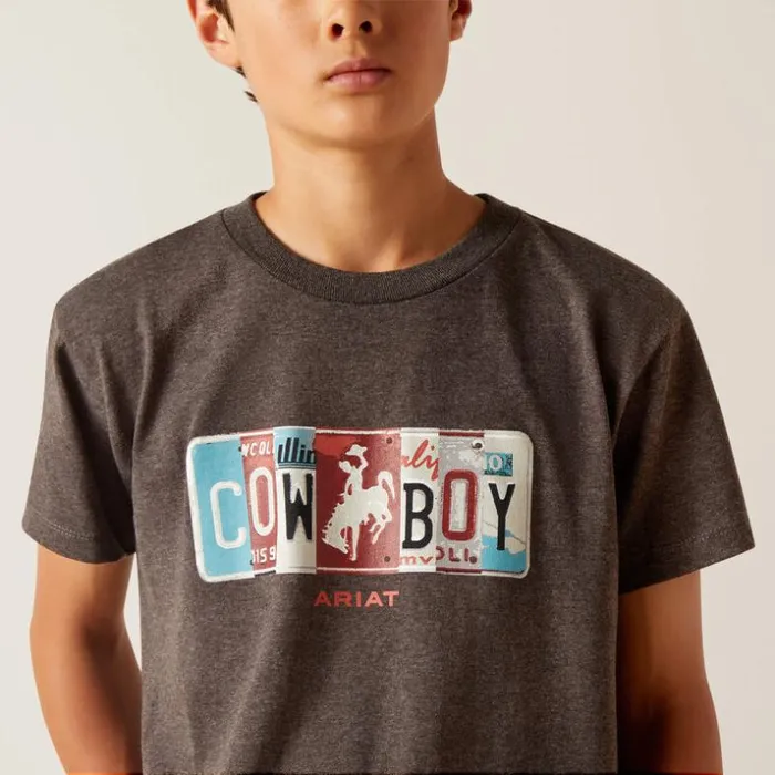 TShirts and Polos Kids Ariat Ariat License Plate Cowboy TShirt Charcoal Heather