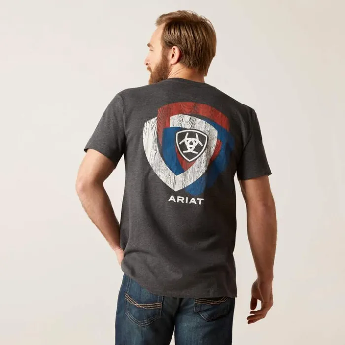 TShirts and Polos Men Ariat Ariat Wooden Badges TShirt Charcoal Heather