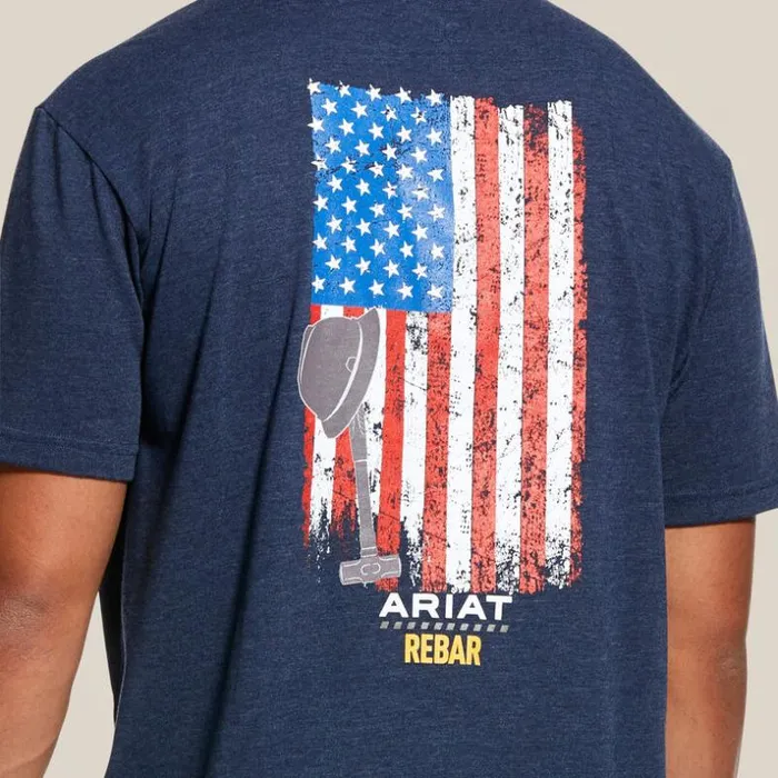 TShirts and Polos Men Ariat Rebar Cotton Strong American Grit Graphic TShirt Navy Heather