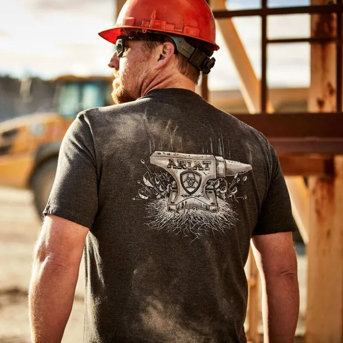 TShirts and Polos Men Ariat Rebar Cotton Strong Anvil Force TShirt Charcoal Heather