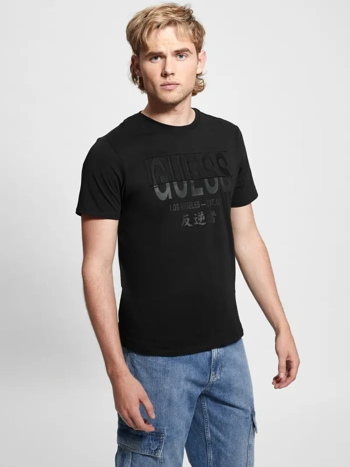 TShirts and Tanks GUESS Men Signature Split Applique Tee Jet Black Multi TShirts and Tanks GUESS Men Signature Split Applique Tee Jet Black Multi