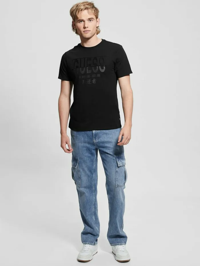 TShirts and Tanks GUESS Men Signature Split Applique Tee Jet Black Multi TShirts and Tanks GUESS Men Signature Split Applique Tee Jet Black Multi