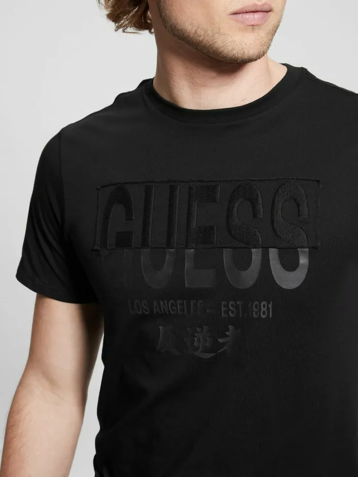 TShirts and Tanks GUESS Men Signature Split Applique Tee Jet Black Multi TShirts and Tanks GUESS Men Signature Split Applique Tee Jet Black Multi
