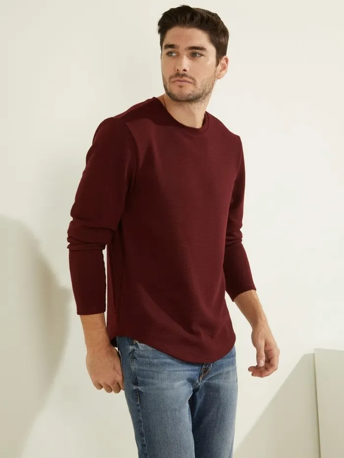 TShirts and Tanks GUESS Men Textured Jersey LongSleeve Tee Vino