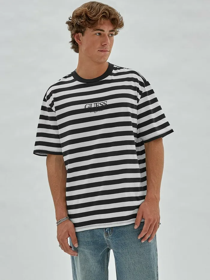 TShirts and Tanks GUESS Originals Eco Simple Stripe Tee Jet Black Multi GUESS Men TShirts and Tanks GUESS Originals Eco Simple Stripe Tee Jet Black Multi GUESS Men