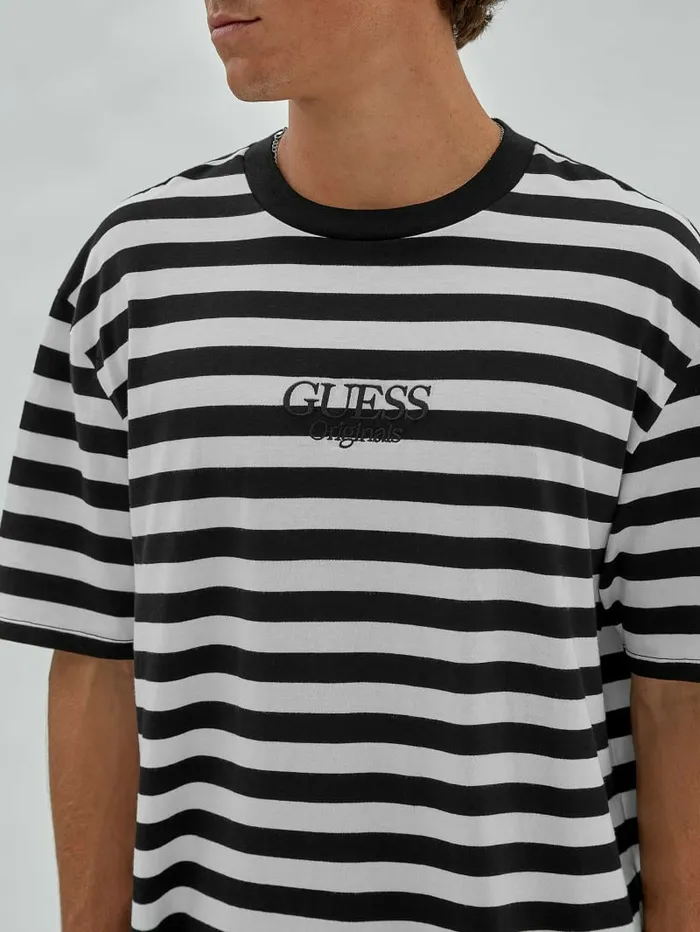 TShirts and Tanks GUESS Originals Eco Simple Stripe Tee Jet Black Multi GUESS Men TShirts and Tanks GUESS Originals Eco Simple Stripe Tee Jet Black Multi GUESS Men