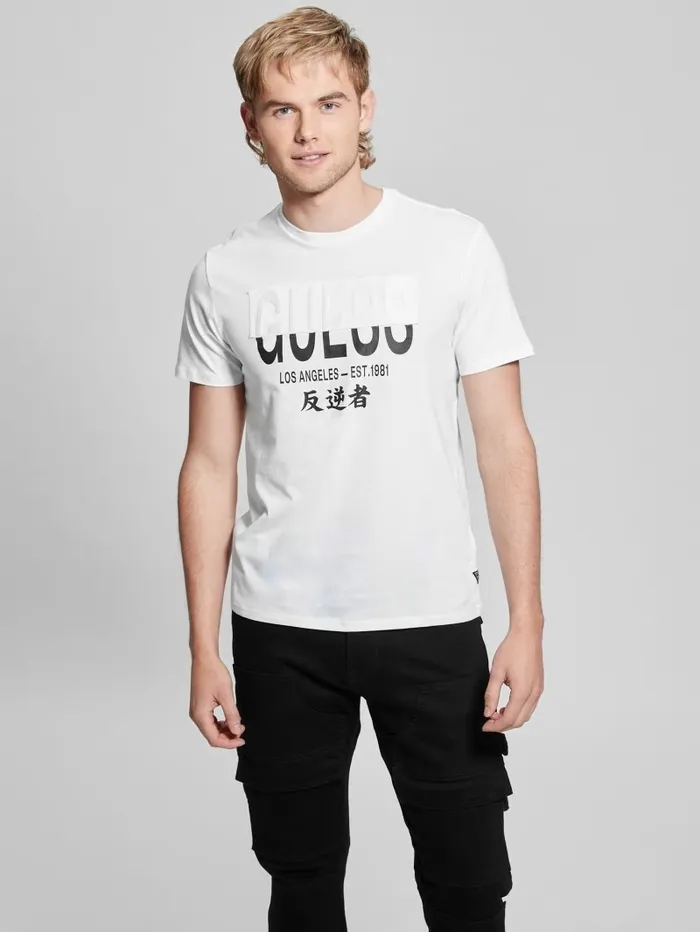 TShirts and Tanks Men Signature Split Applique Tee Pure White GUESS