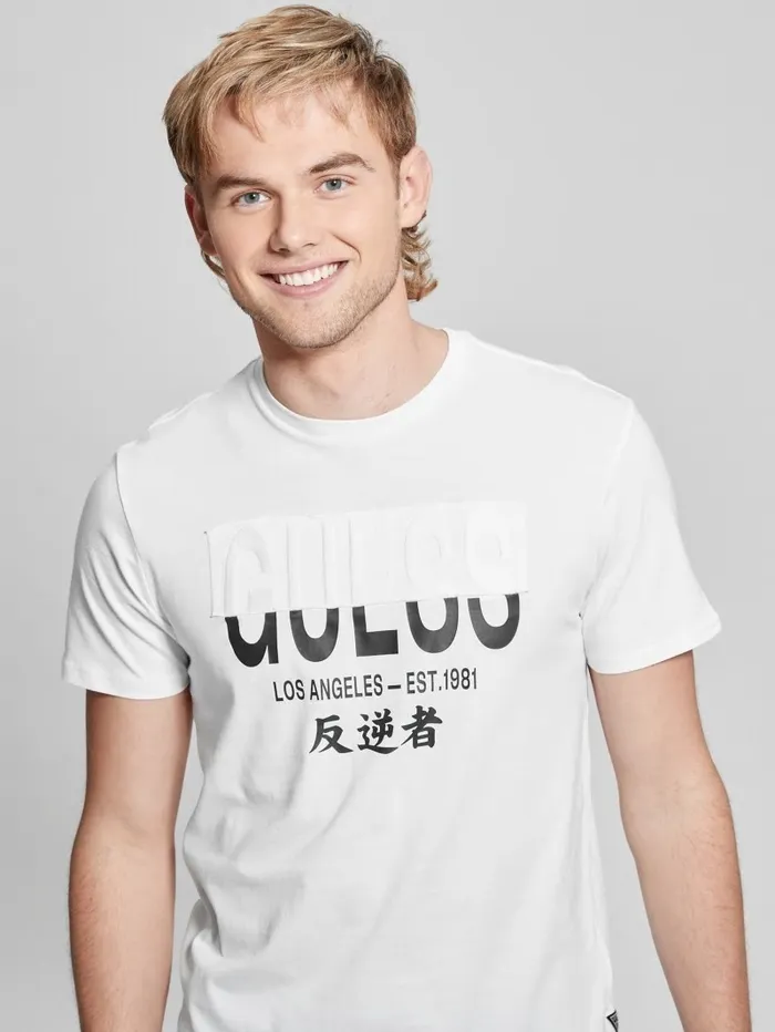 TShirts and Tanks Men Signature Split Applique Tee Pure White GUESS