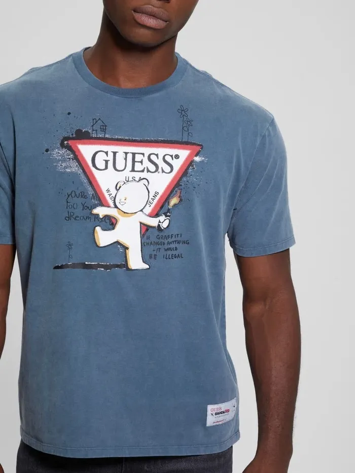 TShirts and Tanks Teddy Signature Tee South Coast Blue Multi GUESS Men