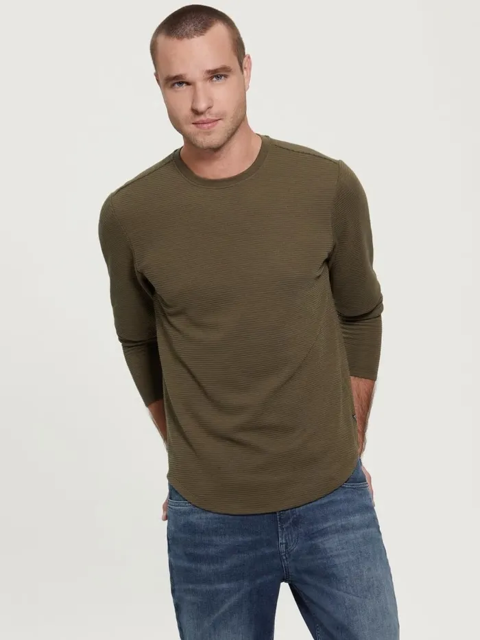 TShirts and Tanks Textured Jersey LongSleeve Tee Army Olive 8211 GUESS Men