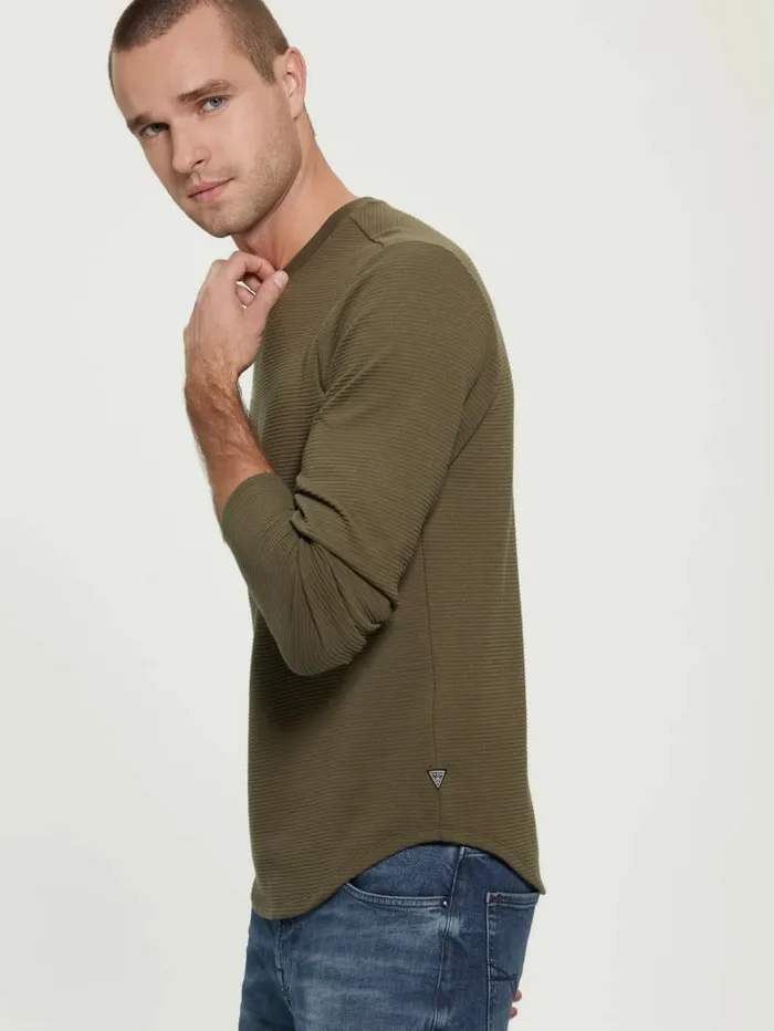 TShirts and Tanks Textured Jersey LongSleeve Tee Army Olive 8211 GUESS Men TShirts and Tanks Textured Jersey LongSleeve Tee Army Olive 8211 GUESS Men
