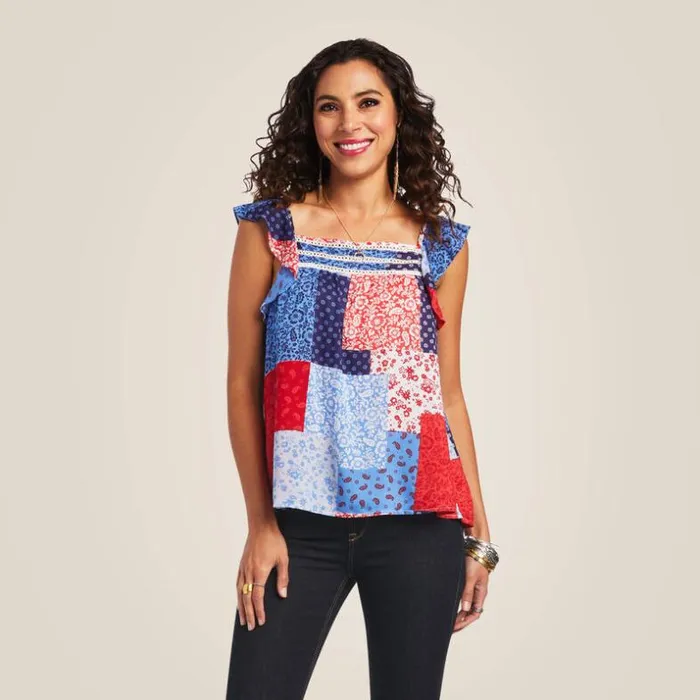 TShirts and Tops Women Ariat Blue Note Tank Patchwork Print