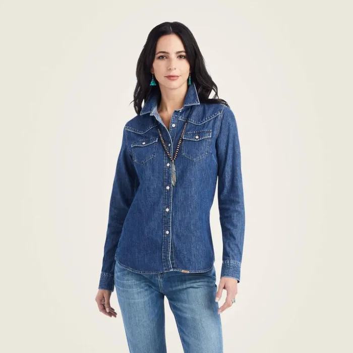 TShirts and Tops Women Ariat Farriday Denim Shirt Bluelight