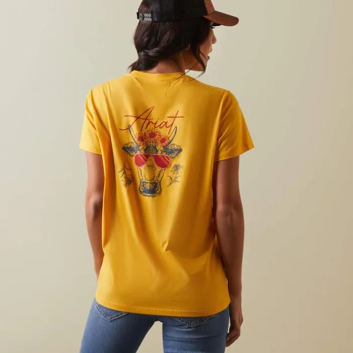 TShirts and Tops Women Ariat REAL Cool Cow Tee Yolk Yellow