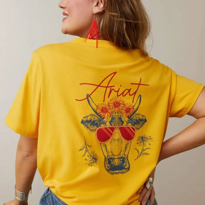 TShirts and Tops Women Ariat REAL Cool Cow Tee Yolk Yellow TShirts and Tops Women Ariat REAL Cool Cow Tee Yolk Yellow