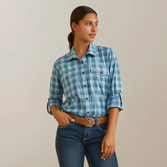 TShirts and Tops Women Ariat Rebar Made Tough DuraStretch Work Shirt Clear Sky Plaid TShirts and Tops Women Ariat Rebar Made Tough DuraStretch Work Shirt Clear Sky Plaid
